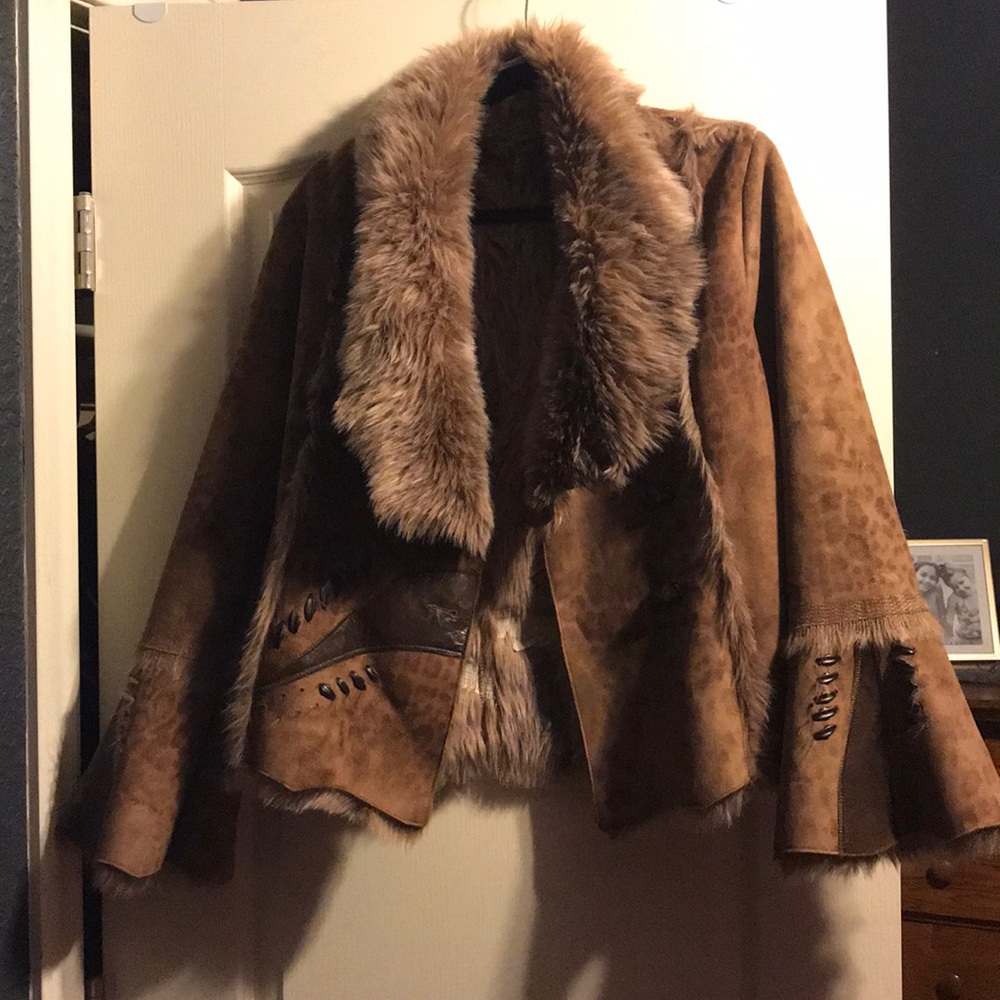 Lisa International Faux Fur Suede Coat